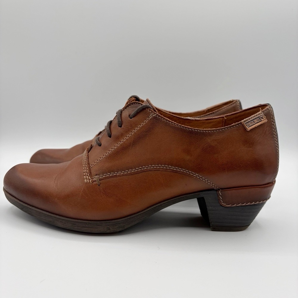 Pikolinos Brown Leather Oxford Heels Minimalist Lace-Up Shoes Size 40 (9.5)